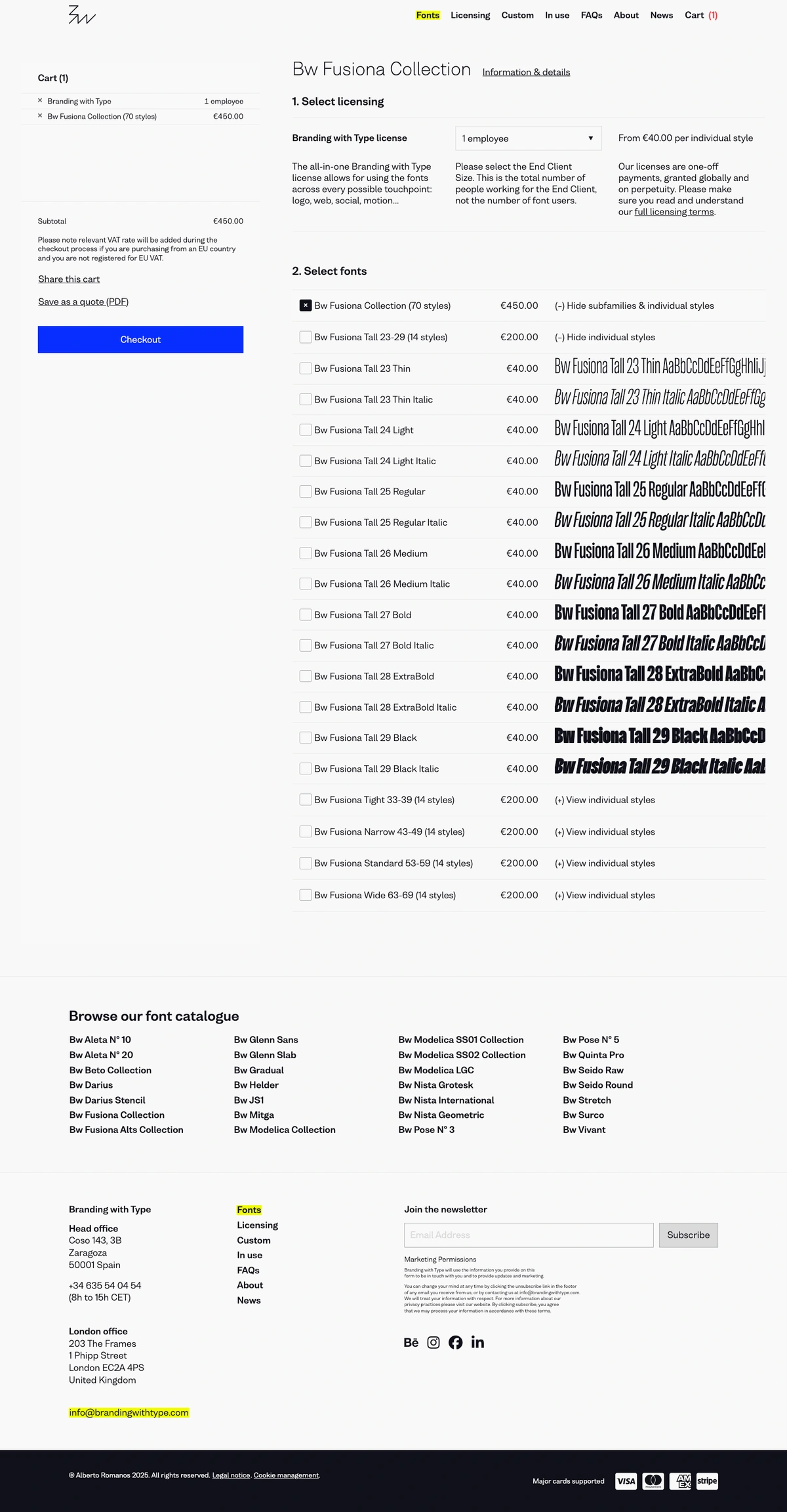BrandingWithType - Custom website for font management and sales