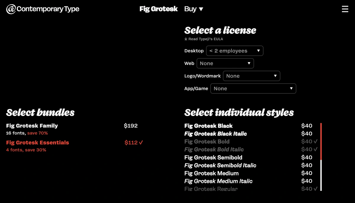 ContemporaryType - Custom website for font management and sales