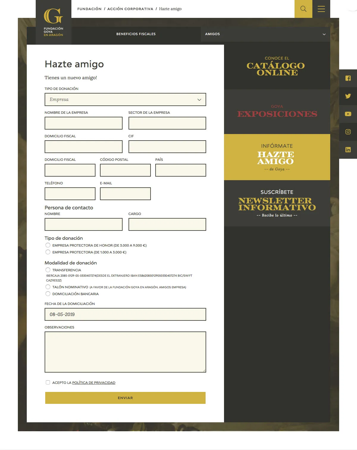 Fundación Goya - Website and backend design for a cultural project.