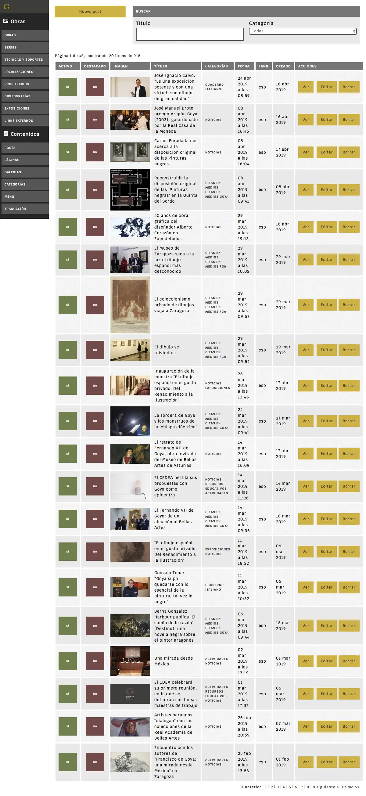 Fundación Goya - Website and backend design for a cultural project.