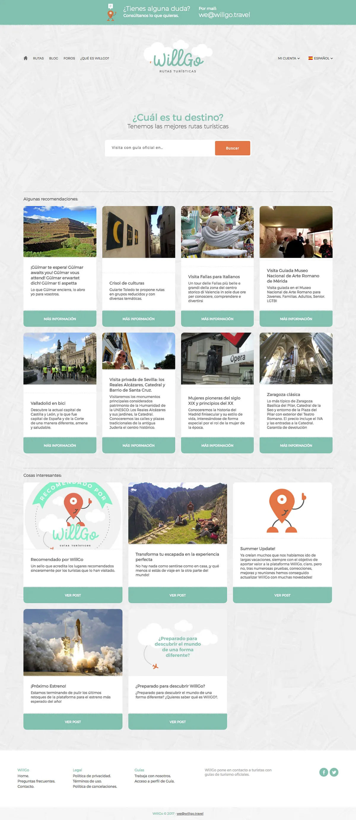 WillGo - Website design, frontend and backend for an online tourism project in Zaragoza.